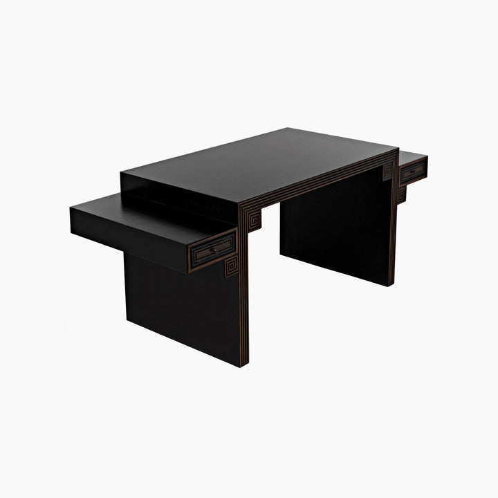 Barzini Desk by Noir, Hand Rubbed Black with Light Brown Trim - Floor Model - Grade B