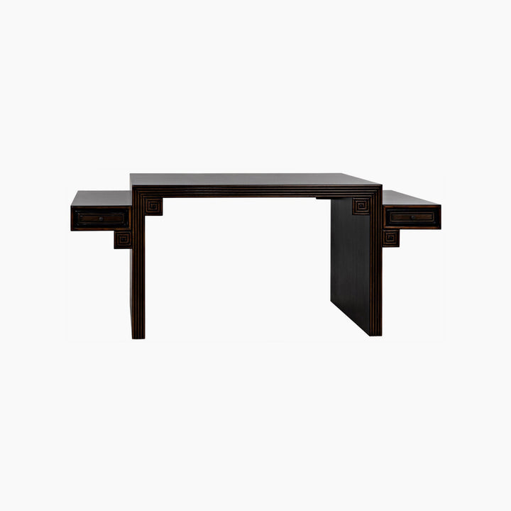 Barzini Desk by Noir, Hand Rubbed Black with Light Brown Trim - Floor Model - Grade B