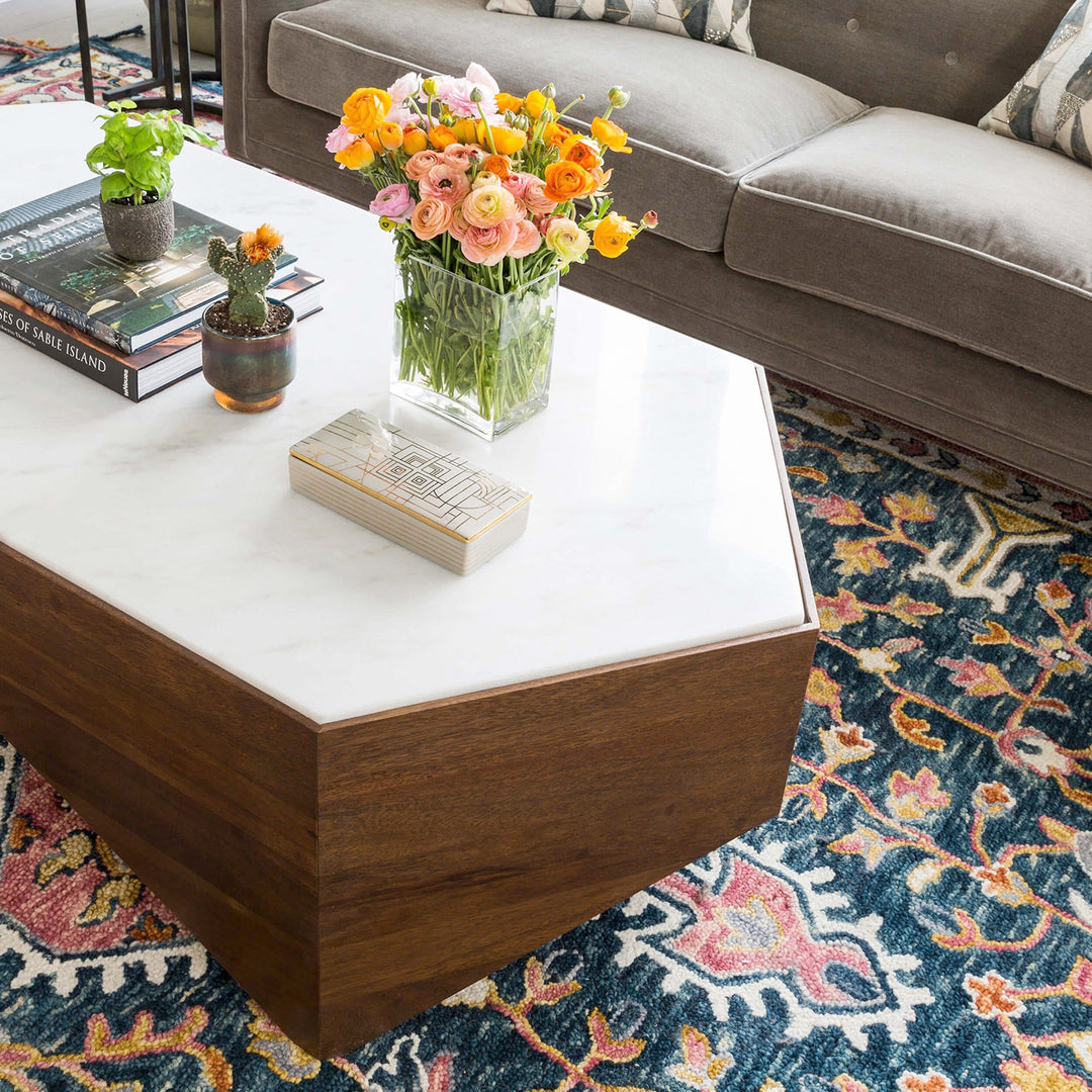 Kinsley Coffee Table, Dark Walnut, Walnut and White Marble