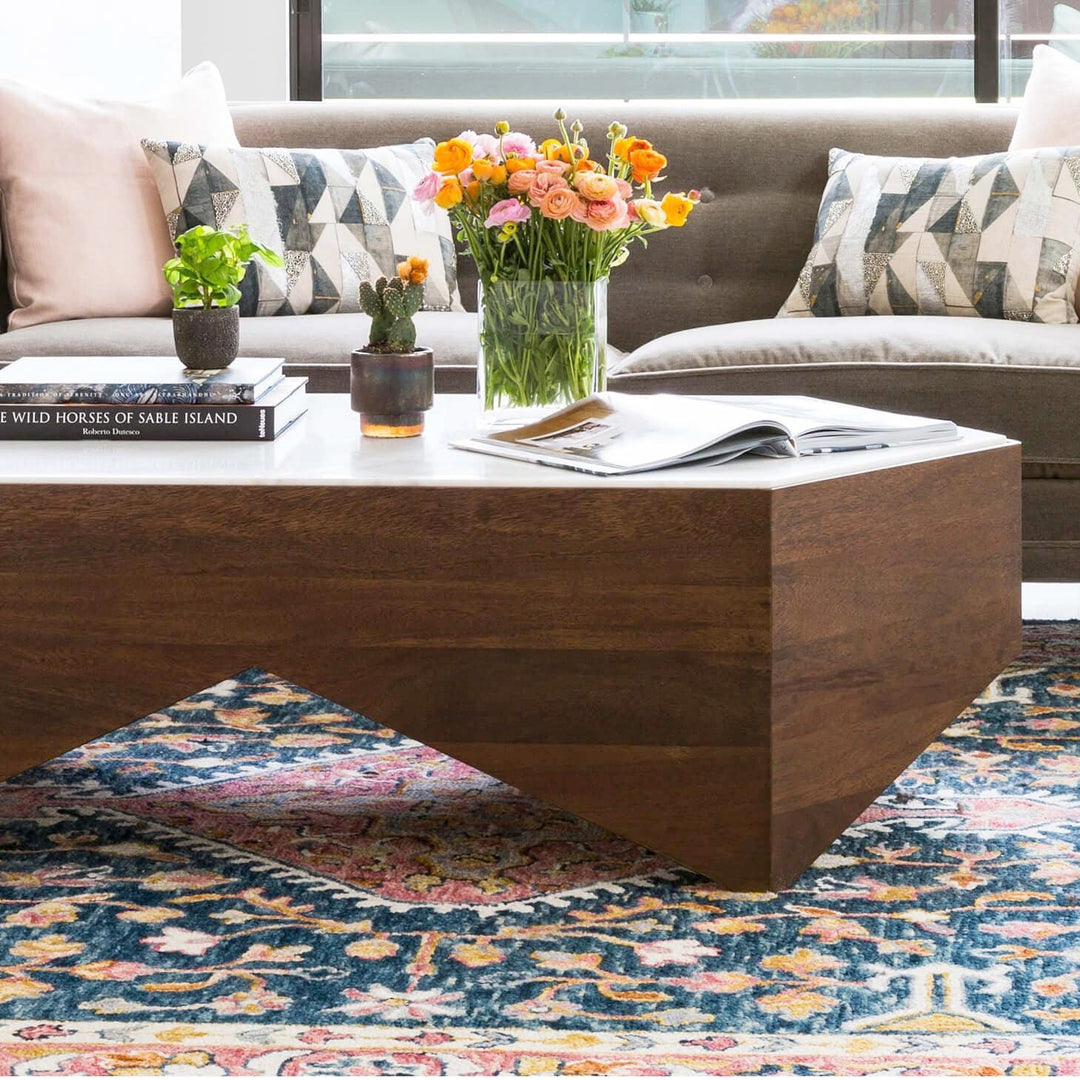 Kinsley Coffee Table, Dark Walnut, Walnut and White Marble