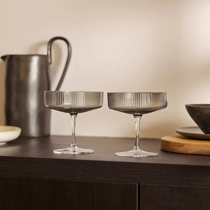 Ripple Champagne Glass Saucers Smoked Grey - Set of 2